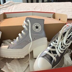 Converse Silver Platform Sneakers High-Top Size 7.5